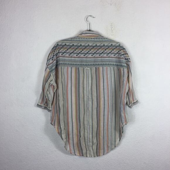 Anthropologie Akemi And Kin Embroidered Striped Button Down Top XS/S Oversized - Picture 12 of 12